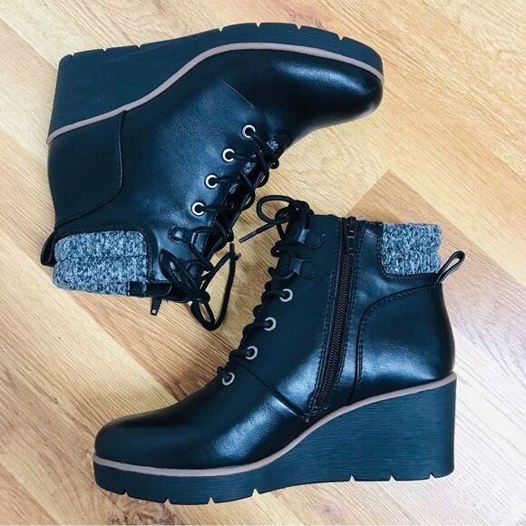 SOUL‎ Naturalizer Atlas Black Leather Wedge Ankle Boot Bootie Lace Up Size 8 New - Picture 6 of 12